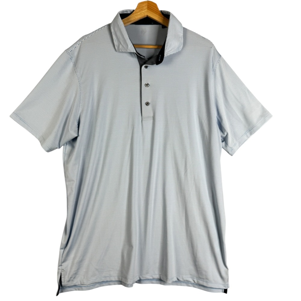 GREYSON Men's XL Golf Polo Shirt Blue White Stripe Stratton Aviation Embroidered